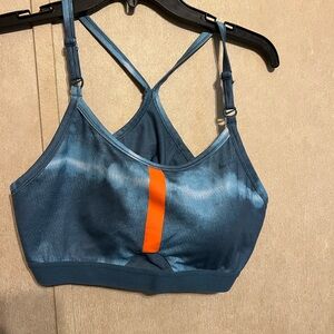 Nike Blue and Orange Sports Bra with Racerback Design